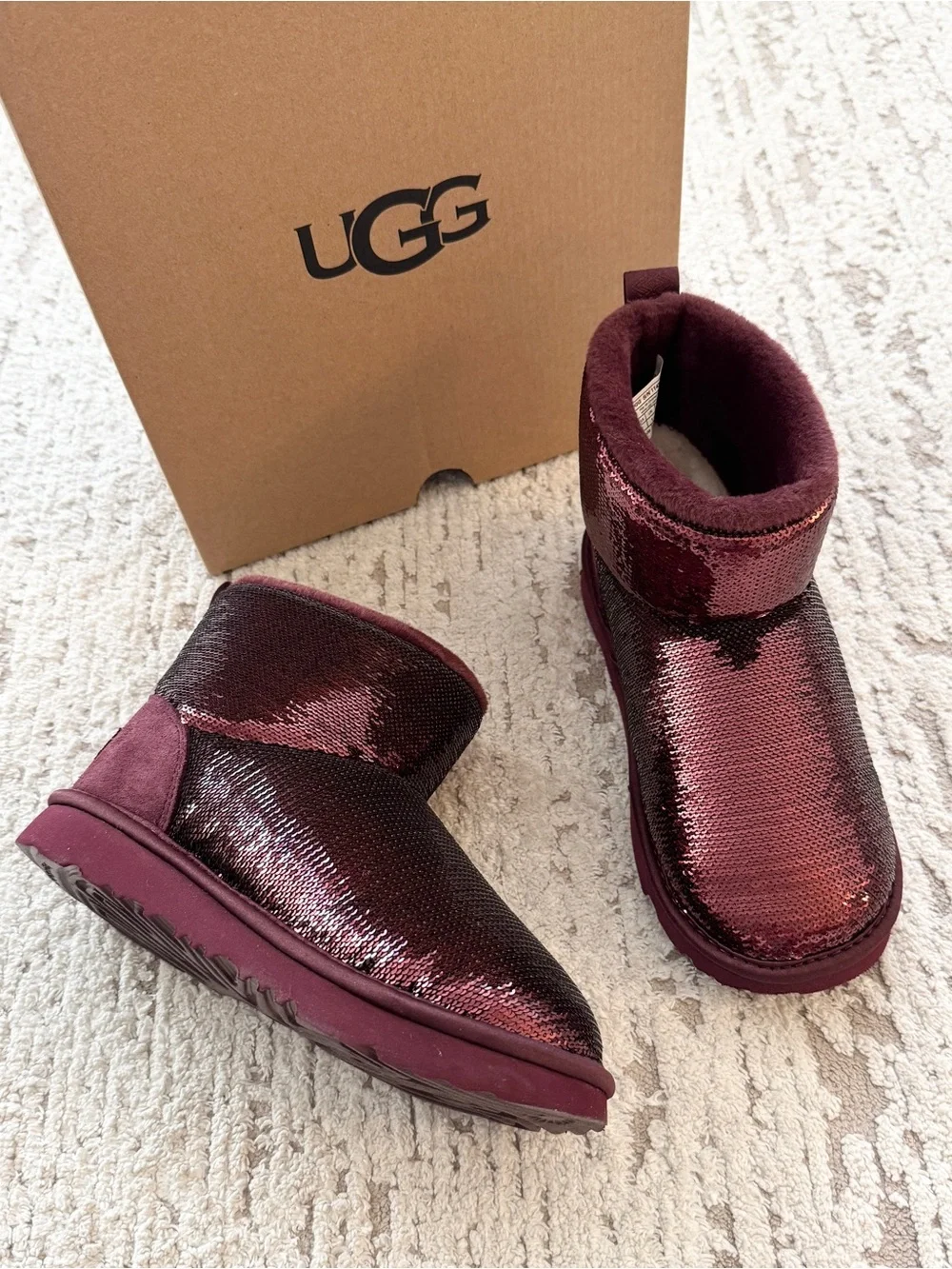 UGG Kids Sequin Burgundy Short Boots